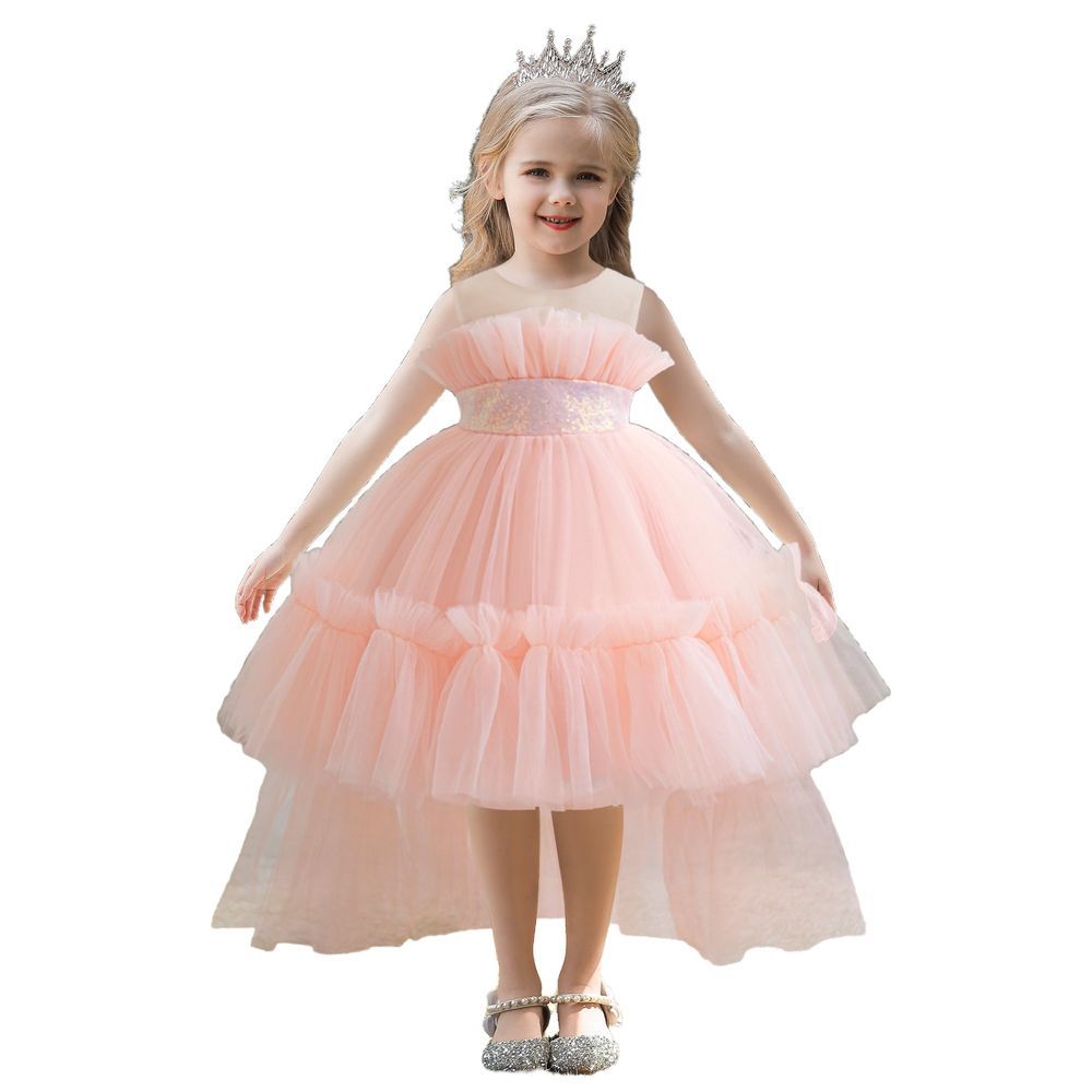 Sugar Rush - Appliqued Regular Round Neck Sleeveless Party Dress - Pink