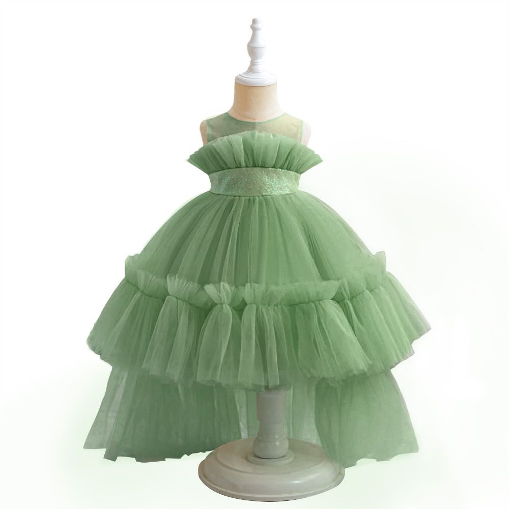 Sugar Rush - Appliqued Regular Round Neck Sleeveless Party Dress - Light Green