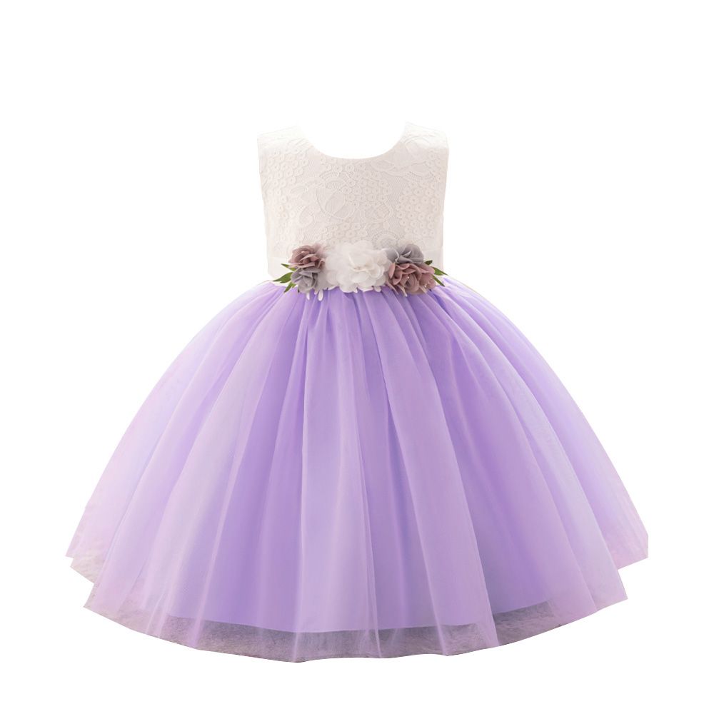 Sugar Rush - Appliqued Regular Round Neck Sleeveless Party Dress - Purple