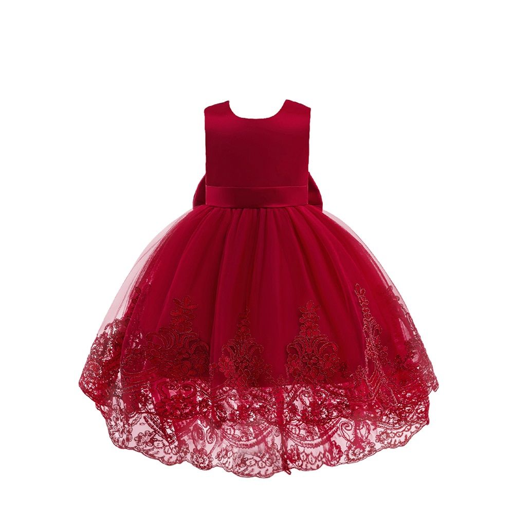 Sugar Rush - Laced Regular Round Neck Sleeveless Party Dress - Maroon