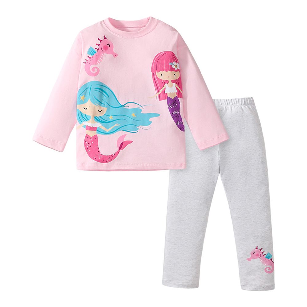 Sugar Rush - Top and Leggings Set - Pink and Grey - 2 Pcs