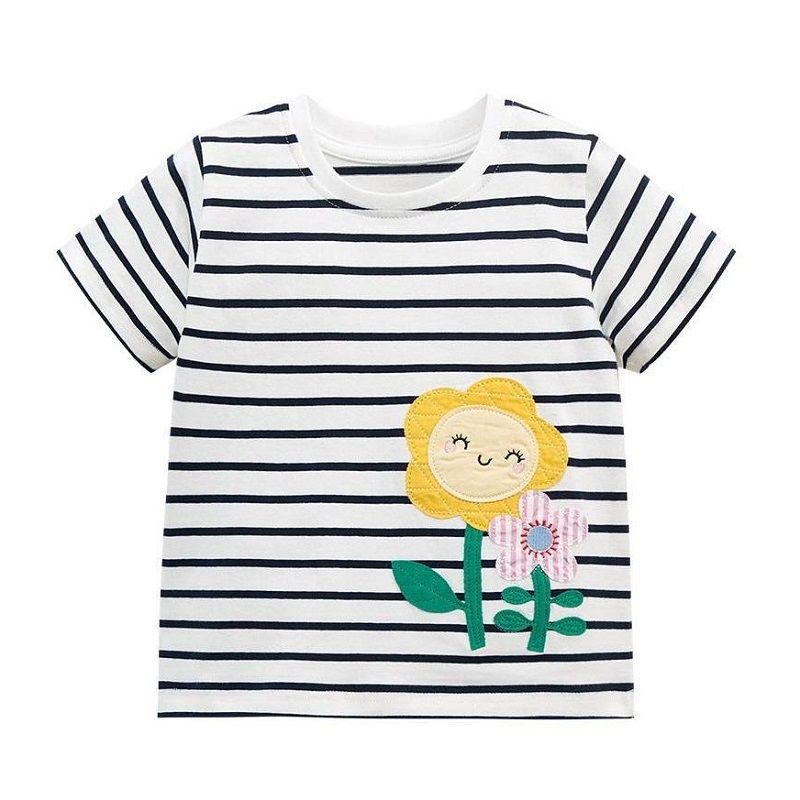 Sugar Rush - Striped Regular Round Neck Short Sleeves T-shirt - White