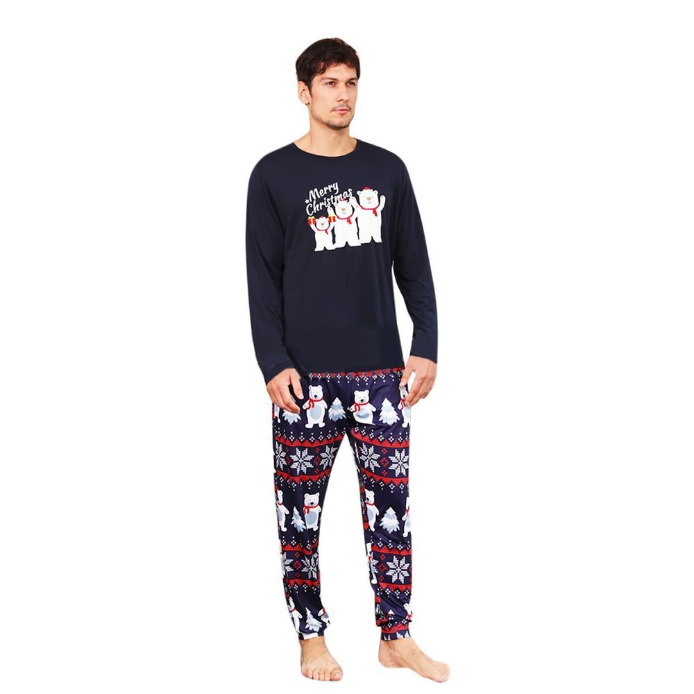 Sugar Rush - Men's Christmas Printed Regular Round Neck Full Sleeves Top & Bottom Set - Black