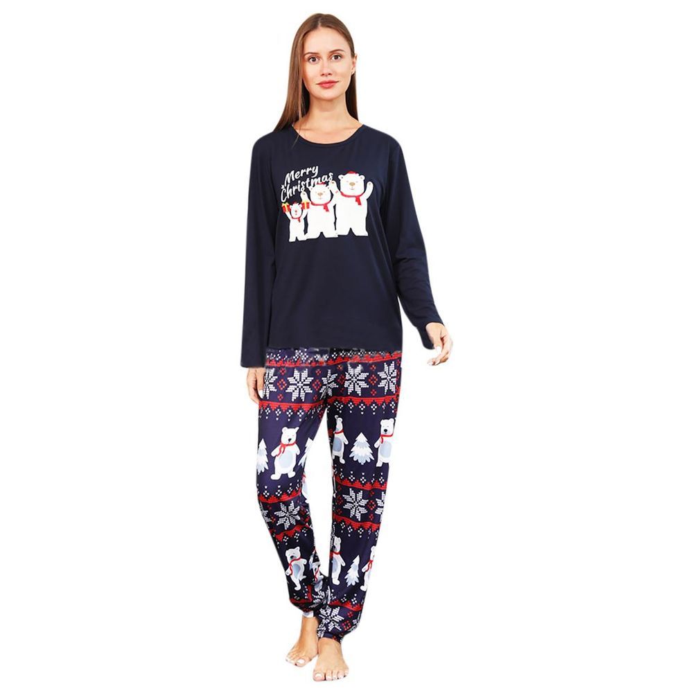 Sugar Rush - Women's Christmas Printed Regular Round Neck Full Sleeves Top & Bottom Set - Black