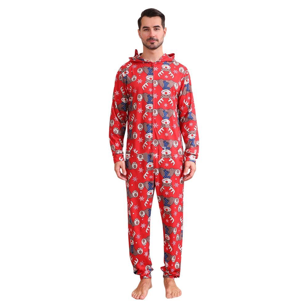 Sugar Rush - Men's Christmas Printed Regular Round Neck Full Sleeves Onesie - Red