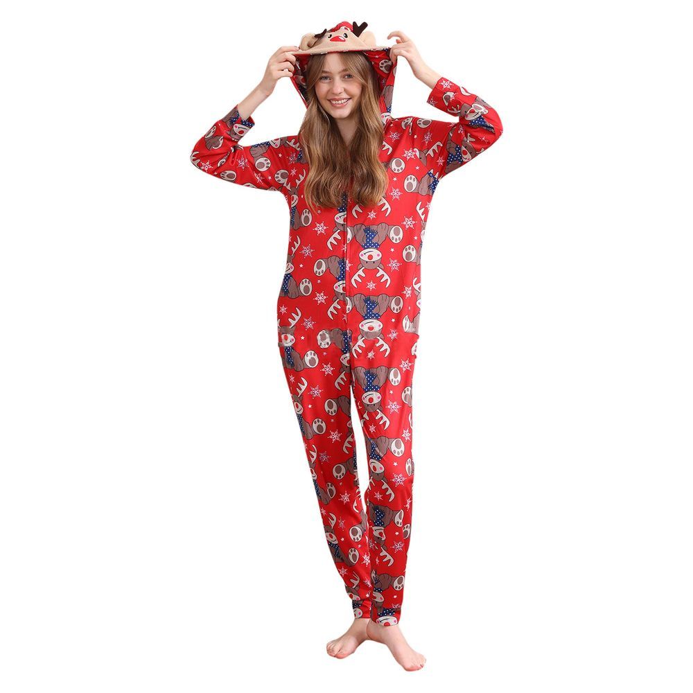 Sugar Rush - Women's Christmas Printed Regular Round Neck Full Sleeves Onesie - Red