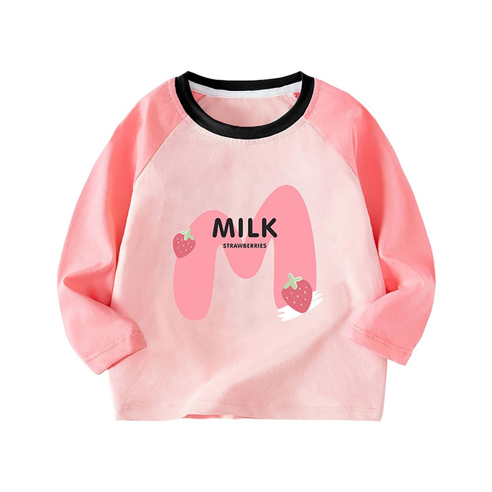 Sugar Rush - Milk And Strawberries Printed Cotton T-Shirt - Pink