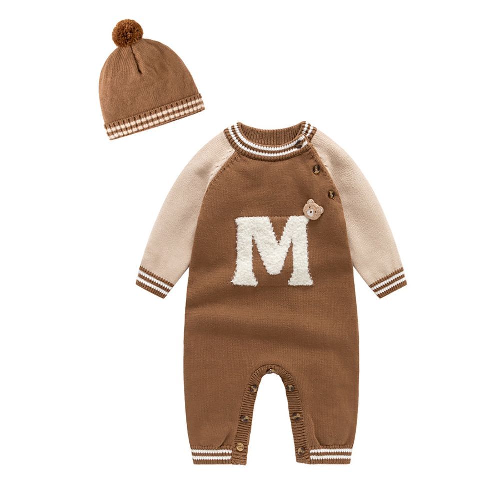 Sugar Rush - Boy's Long Sleeve Rompers With Hat - Coffee Brown