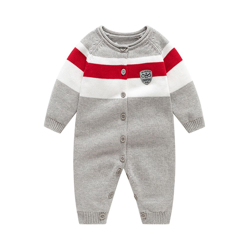 Sugar Rush - Boy's Printed Round Neck Full Sleeves Romper - Grey