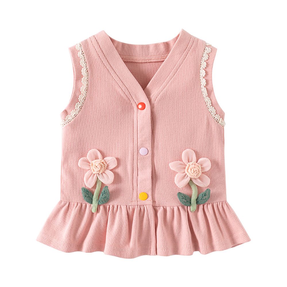 Sugar Rush - Kids Appliqued Regular V-Neck Waistcoat - Pink