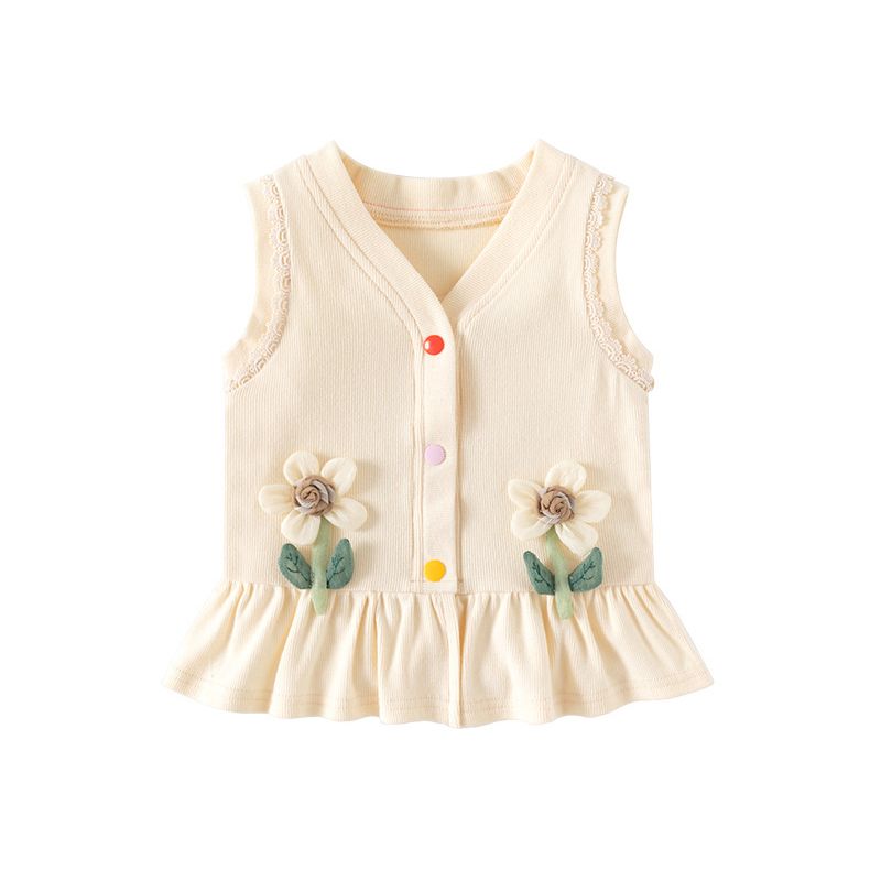 Sugar Rush - Kids Appliqued Regular V-Neck Waistcoat - Beige