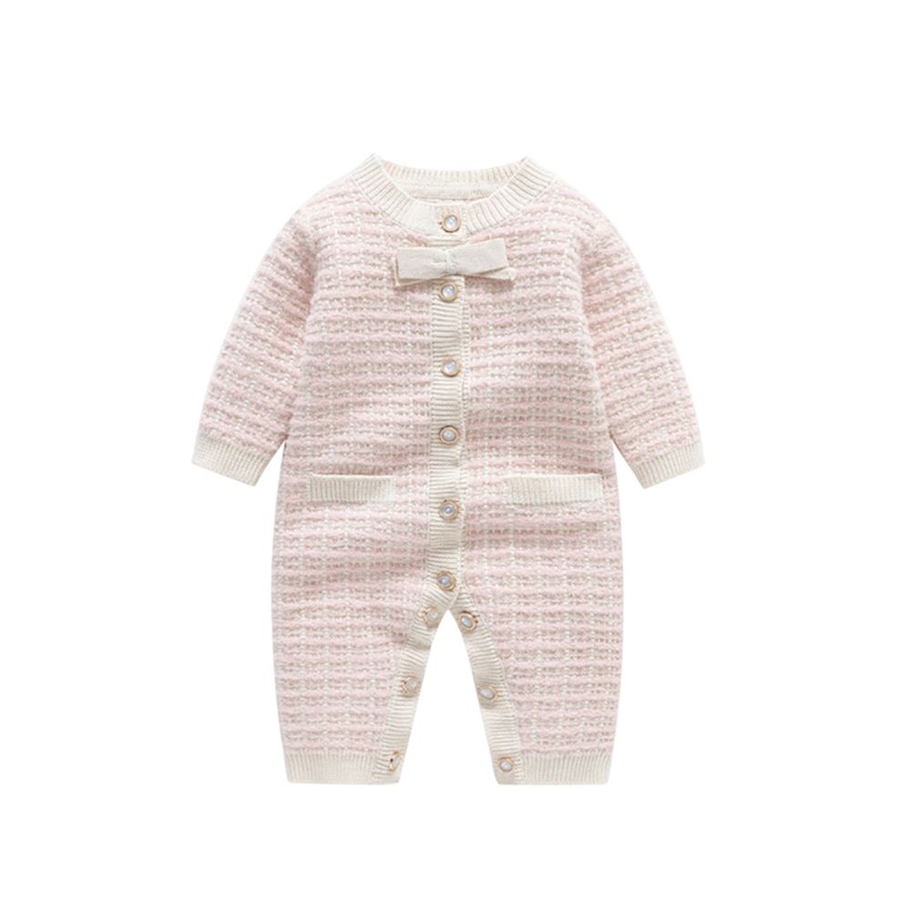 Sugar Rush - Appliqued Round Neck Full Sleeves Romper - Pink