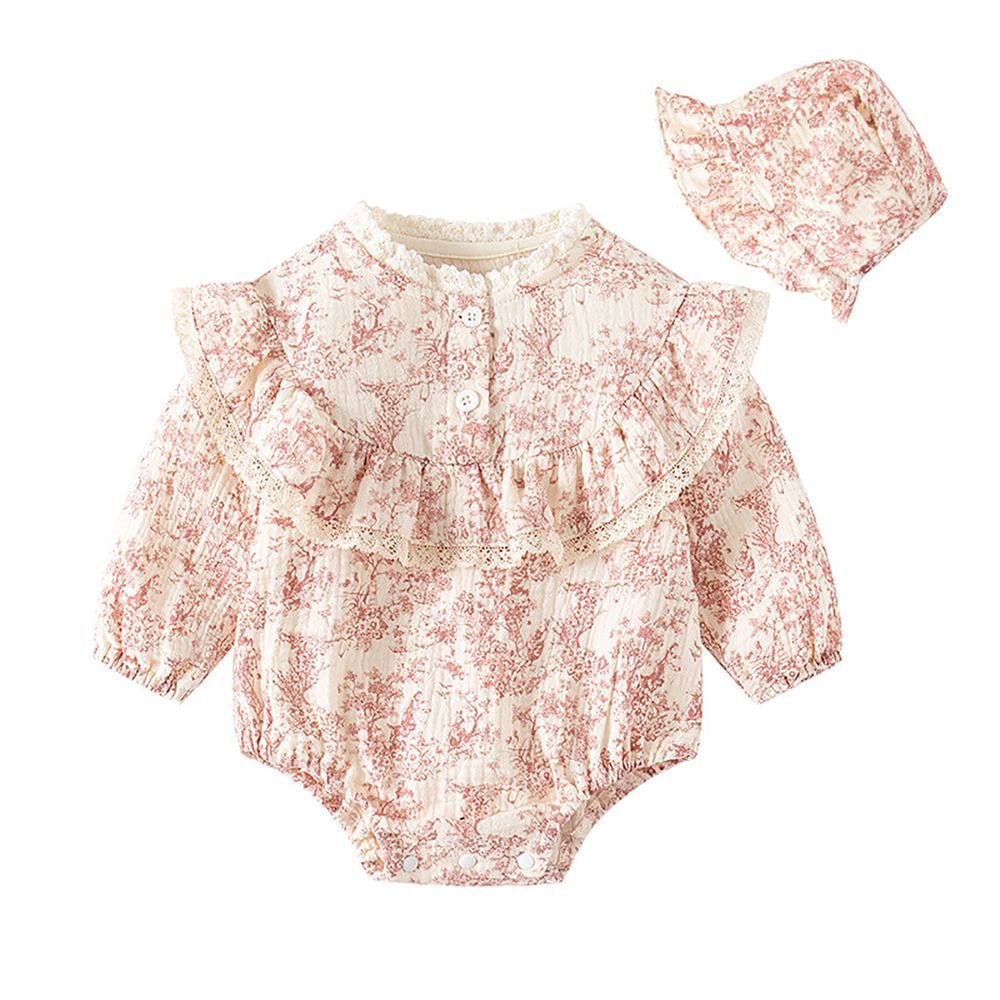 Sugar Rush - Long Sleeve Romper With Hat - Printed Pink