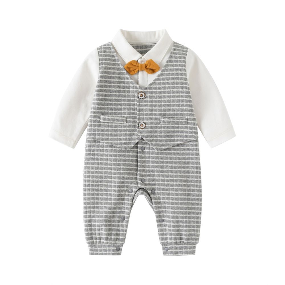 Sugar Rush - Boy's Long Sleeve Rompers - Grey Stripes