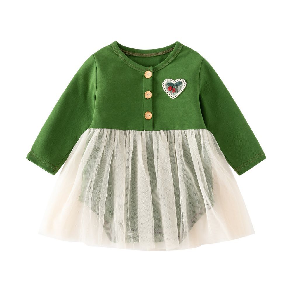 Sugar Rush - Girl's Skirted Long Sleeve Rompers - Green