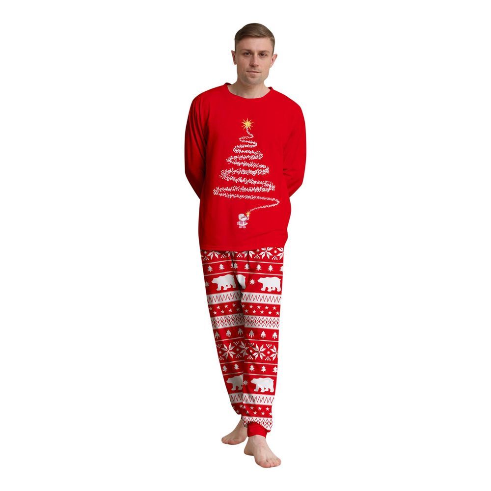 Sugar Rush - Men's Christmas Printed Regular Round Neck Full Sleeves Top & Bottom Set - Red