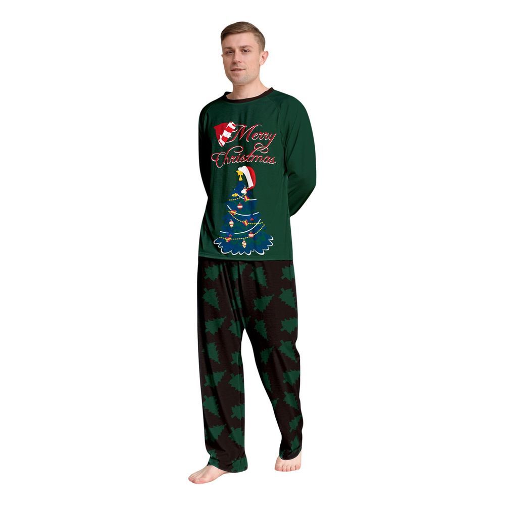 Sugar Rush - Men's Christmas Printed Regular Round Neck Full Sleeves Top & Bottom Set - Dark Green