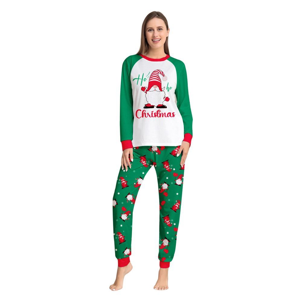 Sugar Rush - Women's Christmas Printed Regular Round Neck Full Sleeves Top & Bottom Set - Green/White