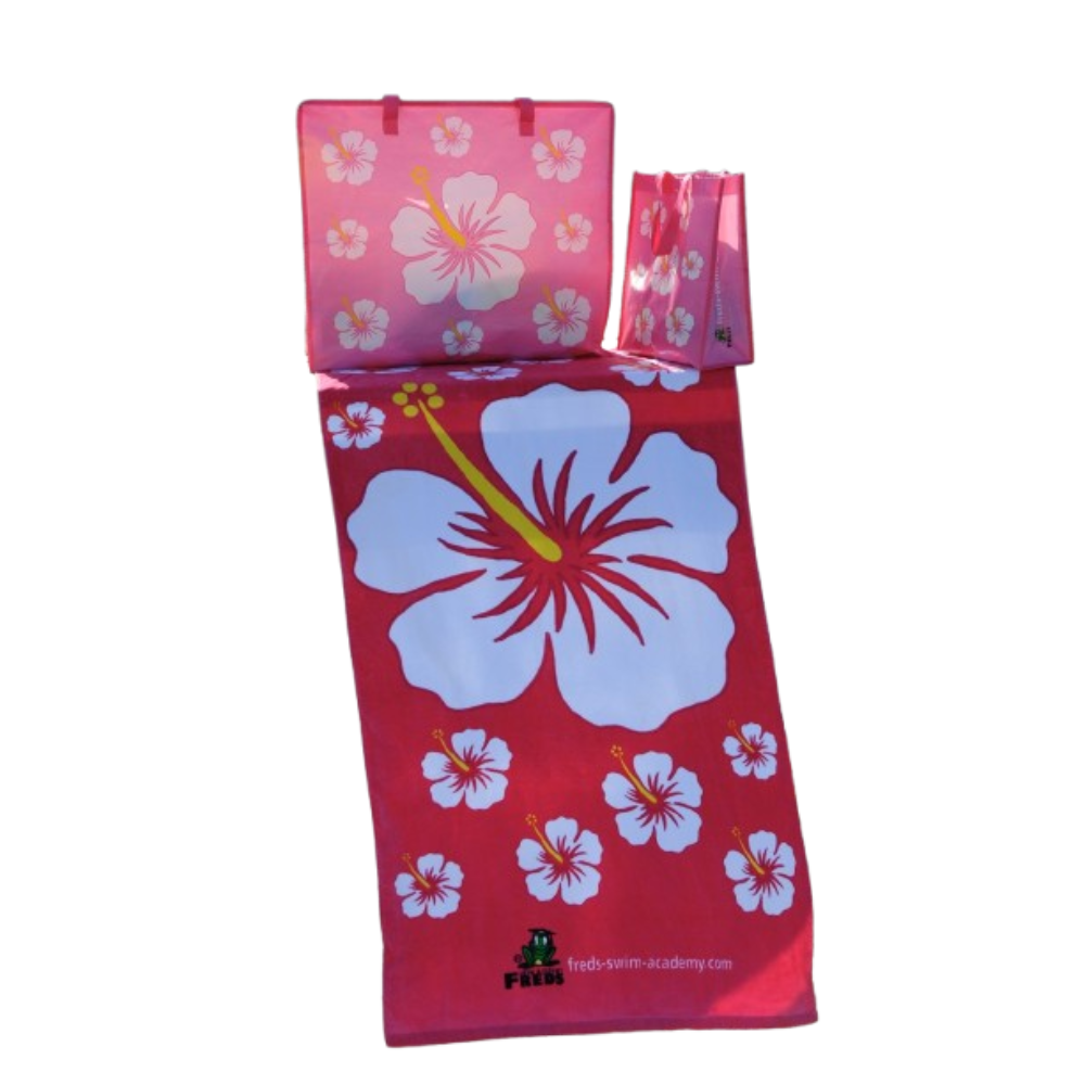 Freds Swim Academy - Velour Beach Hibiscus Design Towel  - Pink