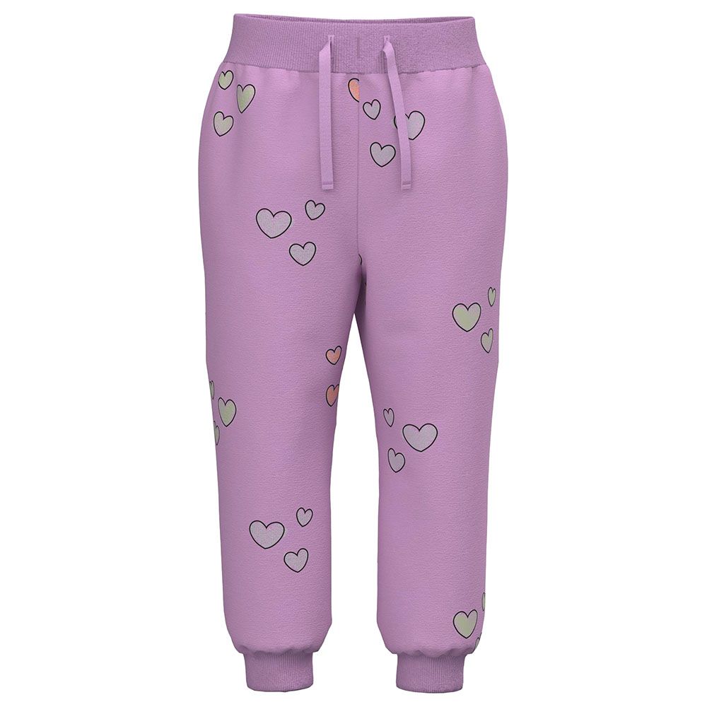 Name It - Heart Print Joggers - Violet Tulle