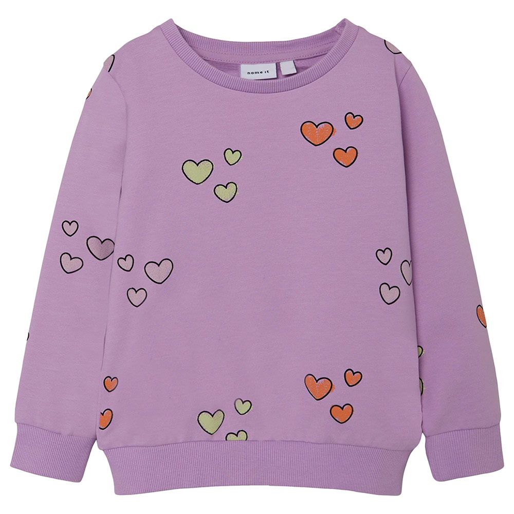 Name It - Heart Print Sweatshirt - Violet Tulle