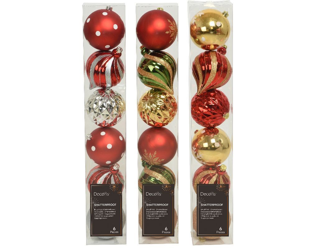 Kaemingk - Bauble Shatterproof Shiny & Matt Glitter Christmas Ornaments Pack Of 6 - Design May Vary