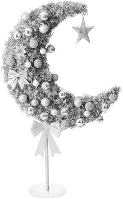 Homesmiths - Ramadan Crescent Moon Tree W/ Lights, Balls, Star & Bow - 180cm - Silver