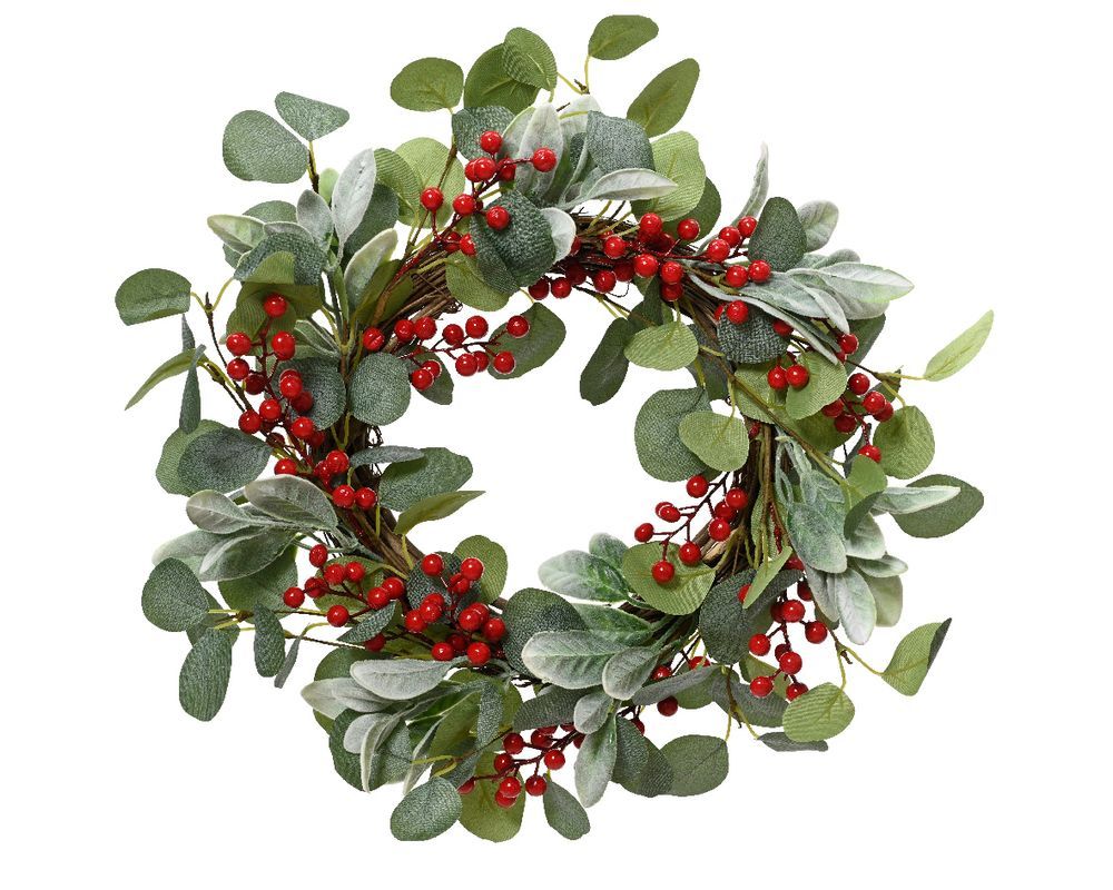 Kaemingk - Natural Twig Christmas Wreath - Green/Red - 50 cm