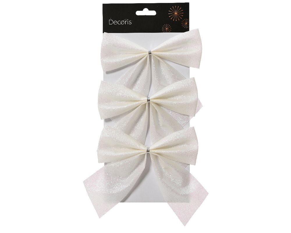 Kaemingk - Christmas Decoration Bow - Winter White - 15 cm - Pack of 3