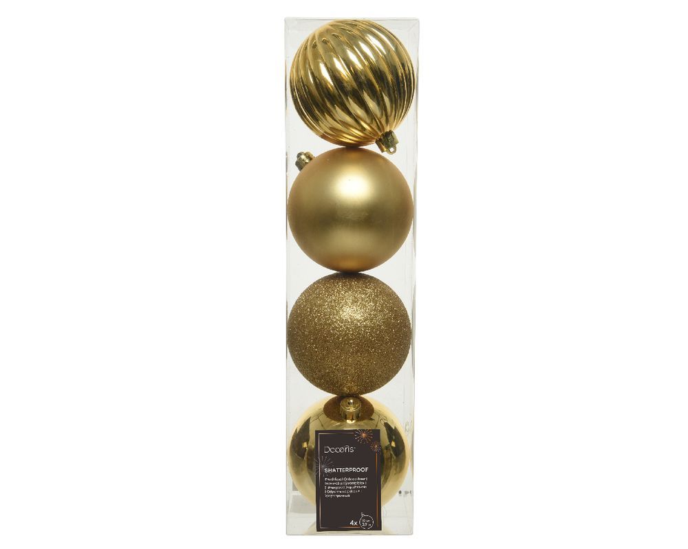 Kaemingk - Baubles Shatterproof Christmas Ornaments 10cm 4pcs - Gold