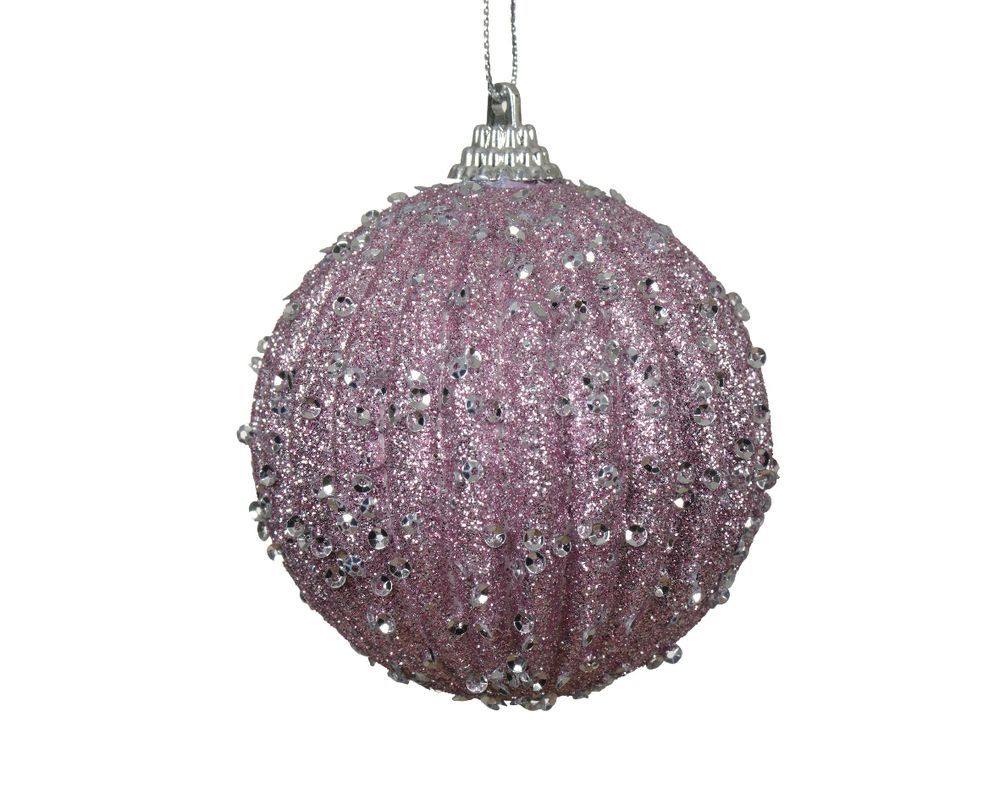 Kaemingk - Foam Bauble With Glitters And Sequins - Lilac Breeze - 8 cm