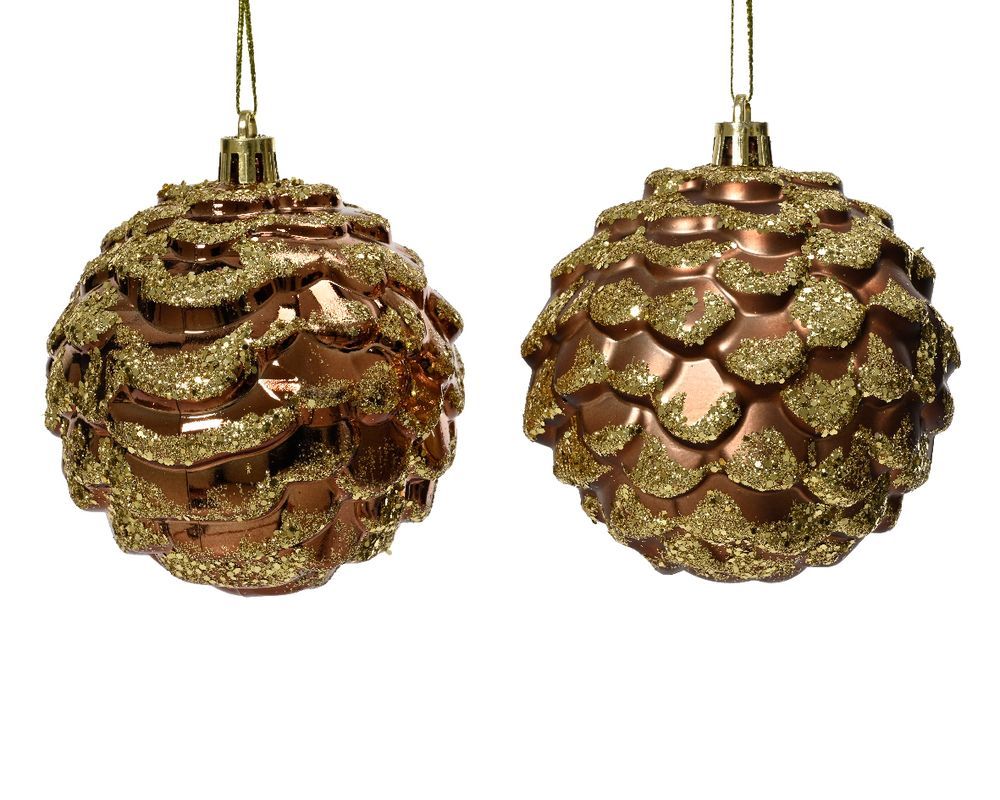 Kaemingk - Shiny Matte Glitter Pinecone - 8 cm - Style May Vary - 1 Pc