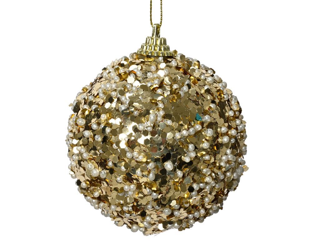 Kaemingk - Christmas Bauble With Beads And Sequins - Gold - 8 cm