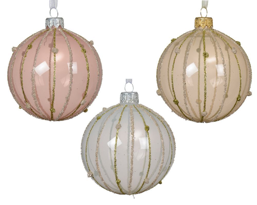 Kaemingk - Glass Enamel Vertical Glitter Line Bauble - 8cm - Color May Vary - 1 Pc