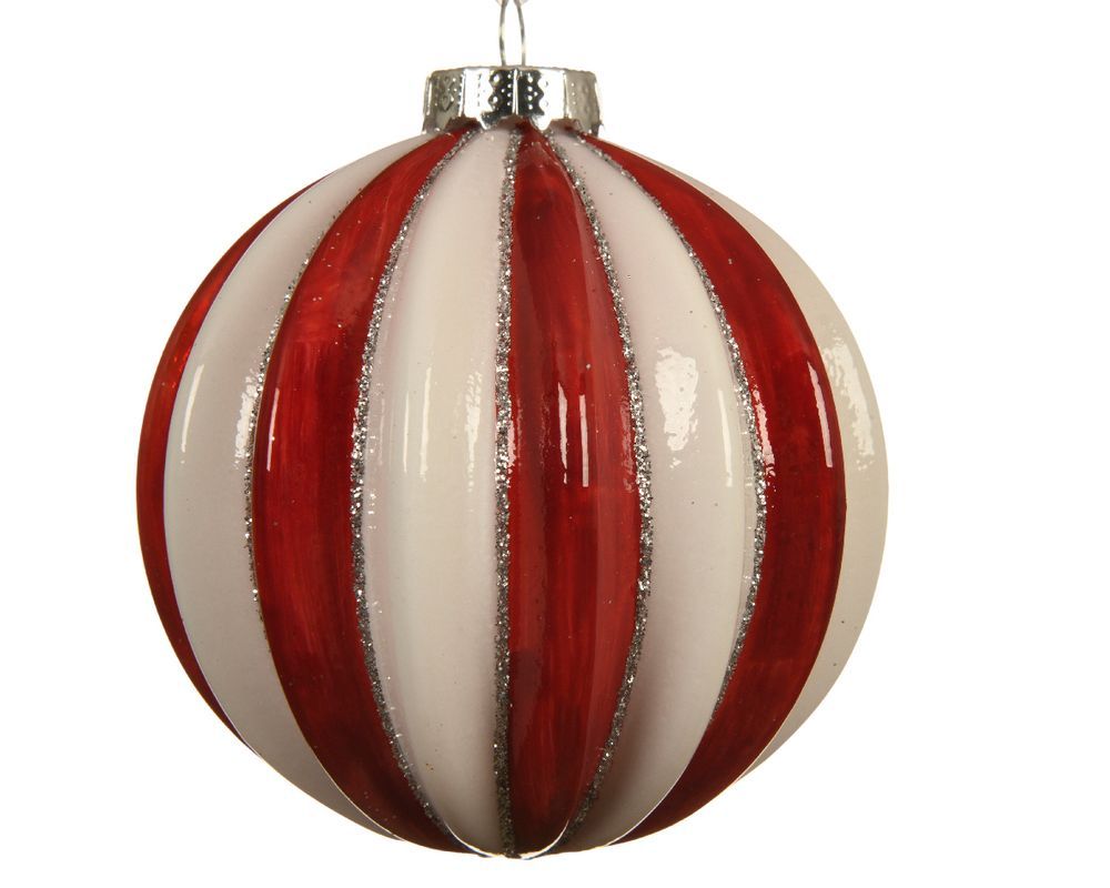 Kaemingk - Bauble Glass Christmas Ornament 8cm 1pc - Red/White