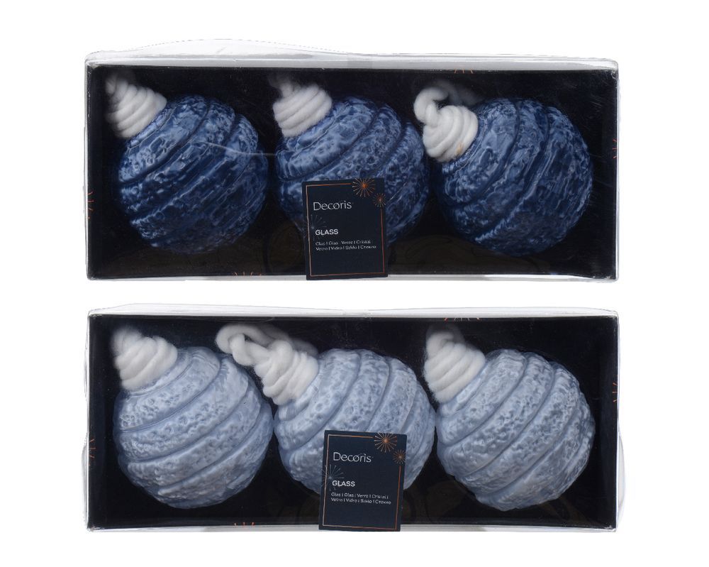 Kaemingk - Glass Relief Baubles - Night Blue - 8cm - Color May Vary - 1 Pc