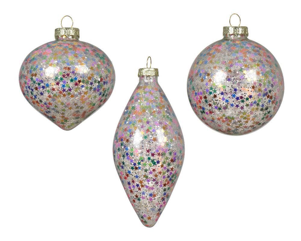 Kaemingk - Glass Transparent Bauble With Spangles - 8cm - Style May Vary - 1 Pc