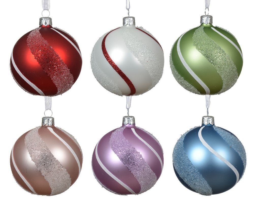 Kaemingk - Glass Baubles With Matt Swirl - 8cm - Color May Vary - 1 Pc