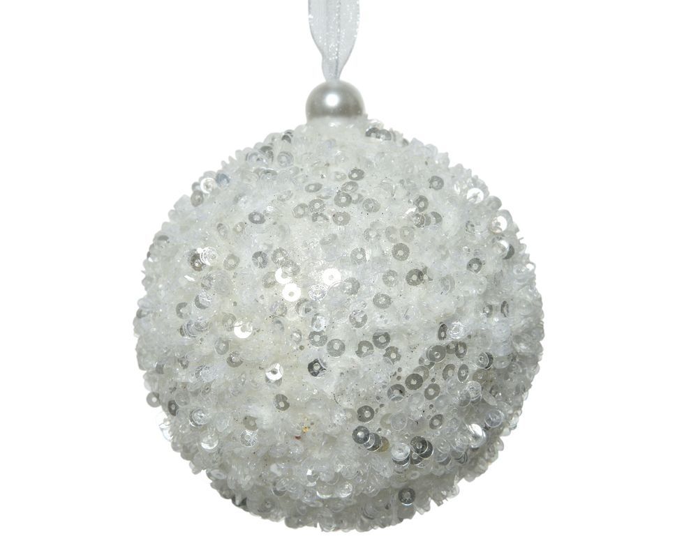 Kaemingk - Sequined Foam Bauble - Winter White - 8 cm