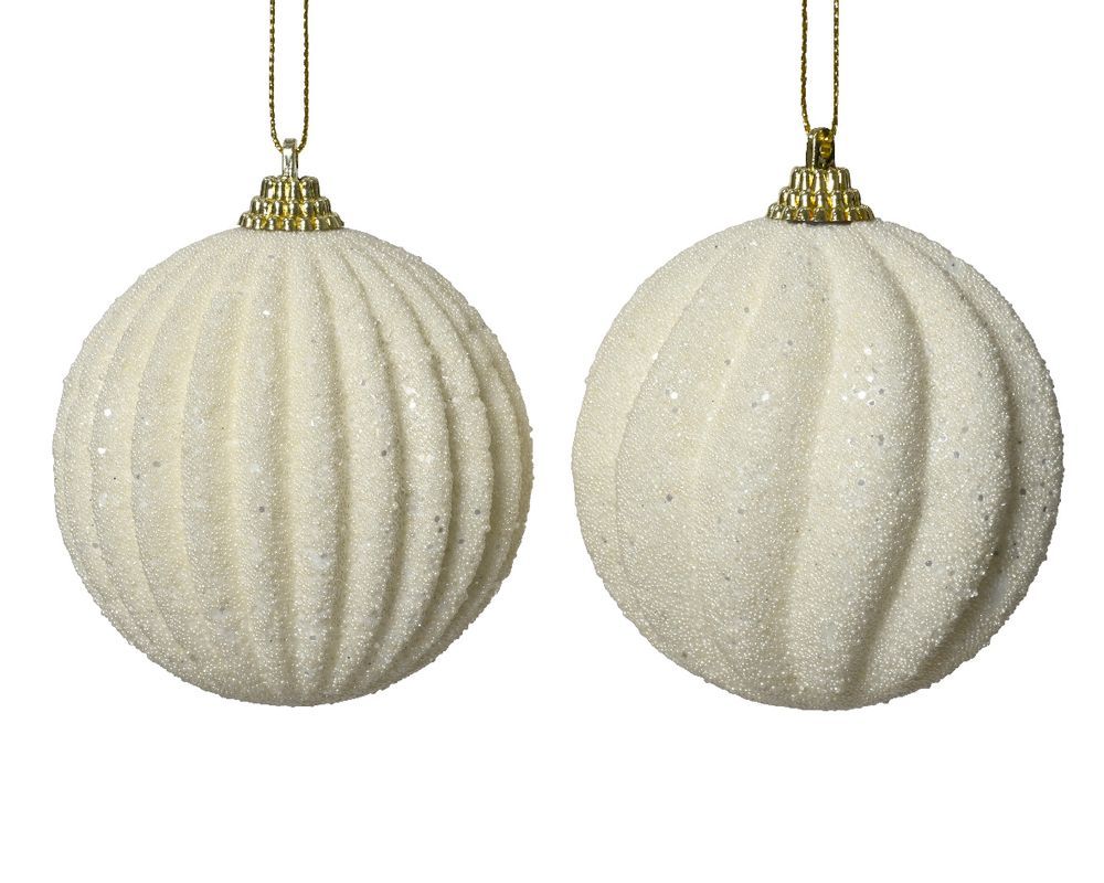 Kaemingk - Glitter Foam Bauble - Wool White - 8 cm - Style May Vary - 1 Pc