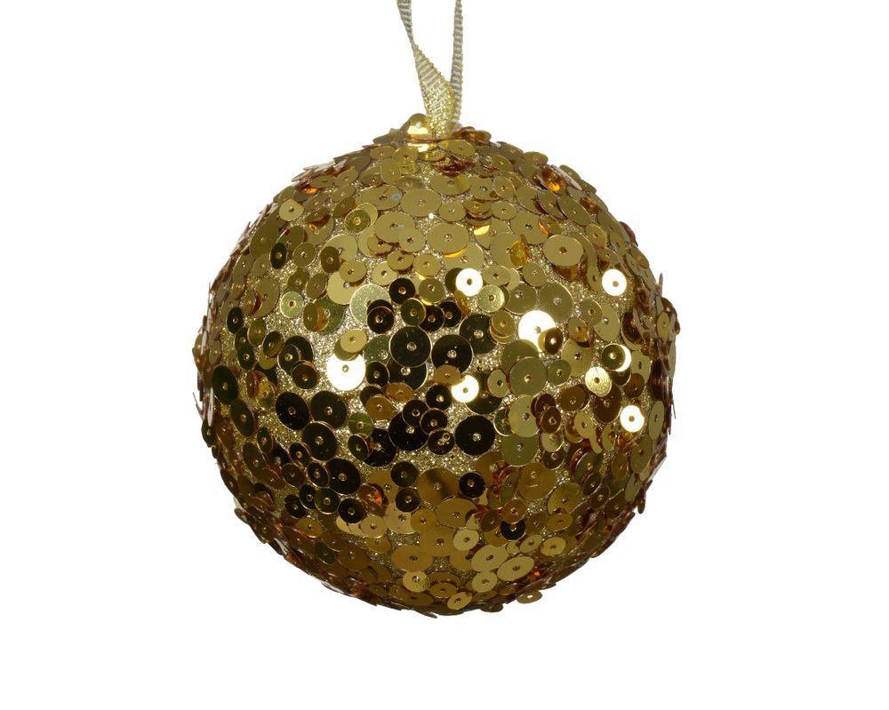 Kaemingk - Sequined Foam Bauble - Light Gold - 8 cm