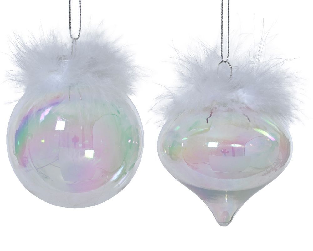 Kaemingk - Polystyrene Bauble With Fur 1pc - Transparent 8cm - Trans Iris - Style May Vary