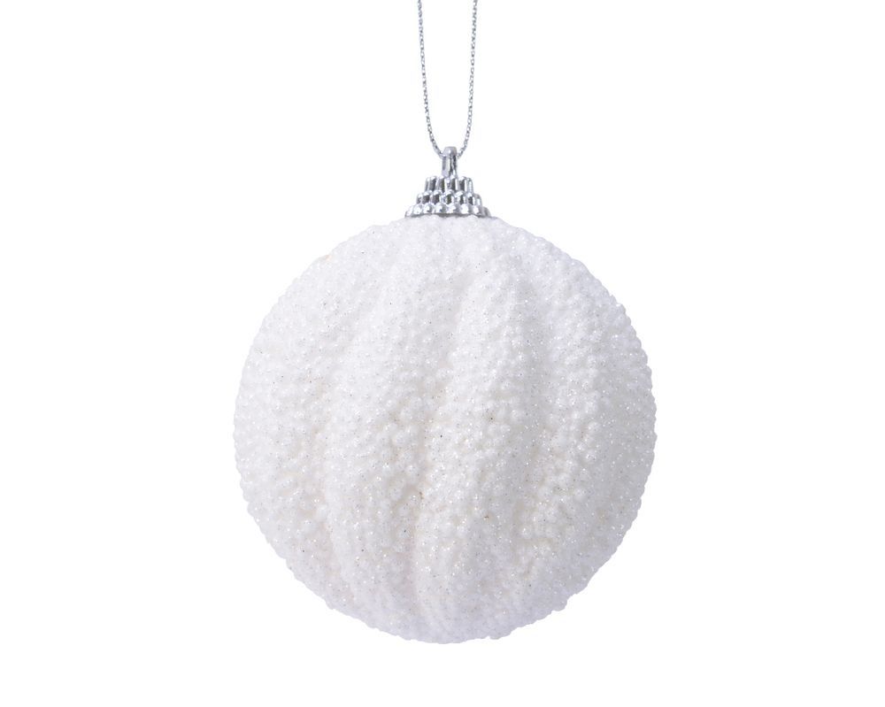 Kaemingk - Christmas Glitter Bauble - Winter White - 8 cm