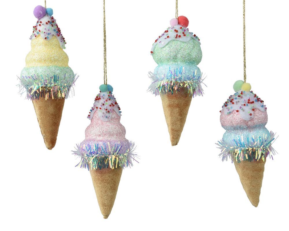 Kaemingk - Ice Cream Figure 1pc - Polyester Velvet Glitters - Color May Vary