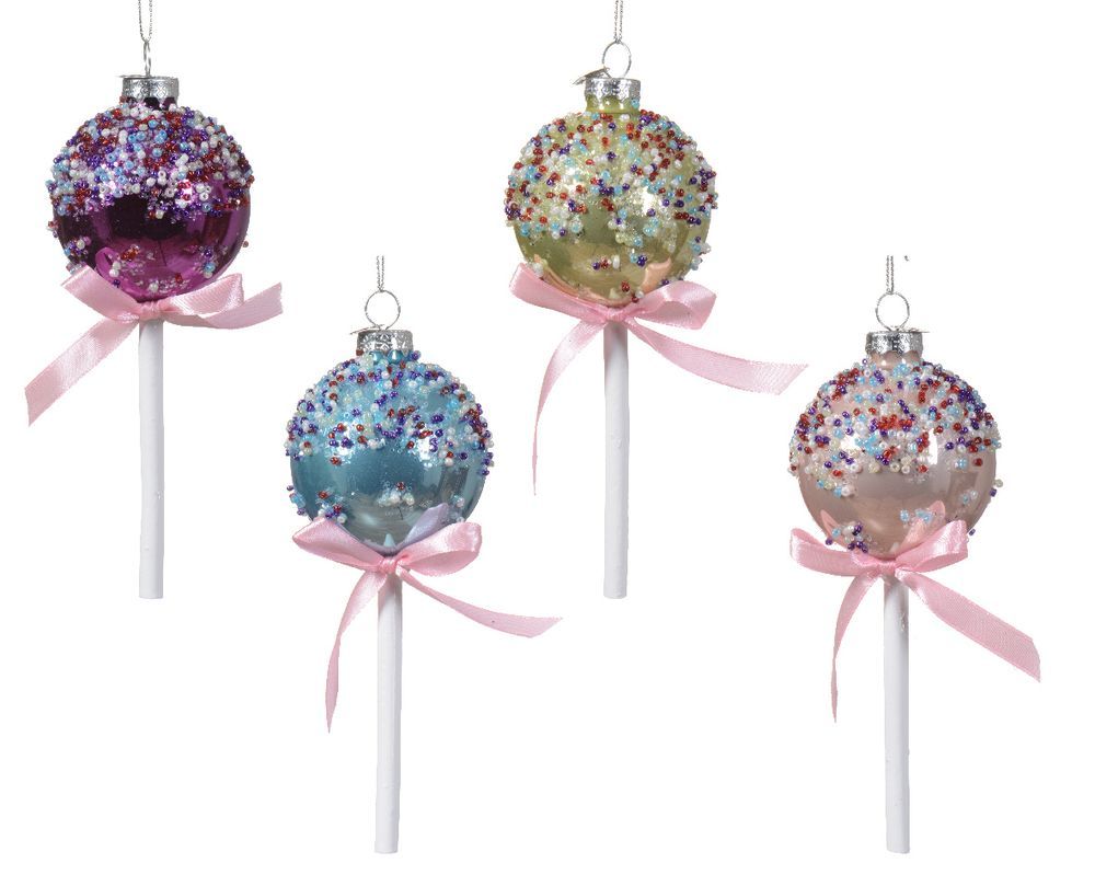 Kaemingk - Lolly Glass Shiny Enamel With Sprinkles Beads Bow - Color May Vary - 1 Pc