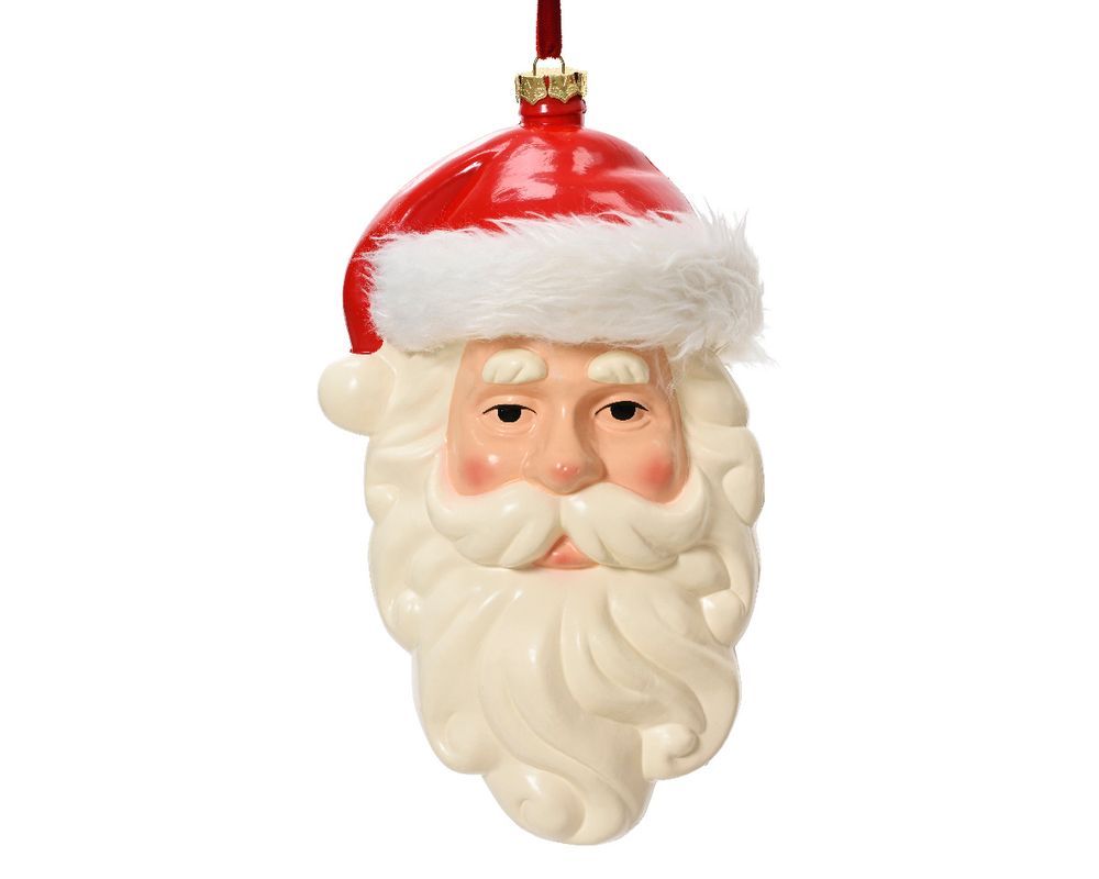 Kaemingk - Plastic Electro Plating Santa With Fur Hat - Red/White - 1 Pc