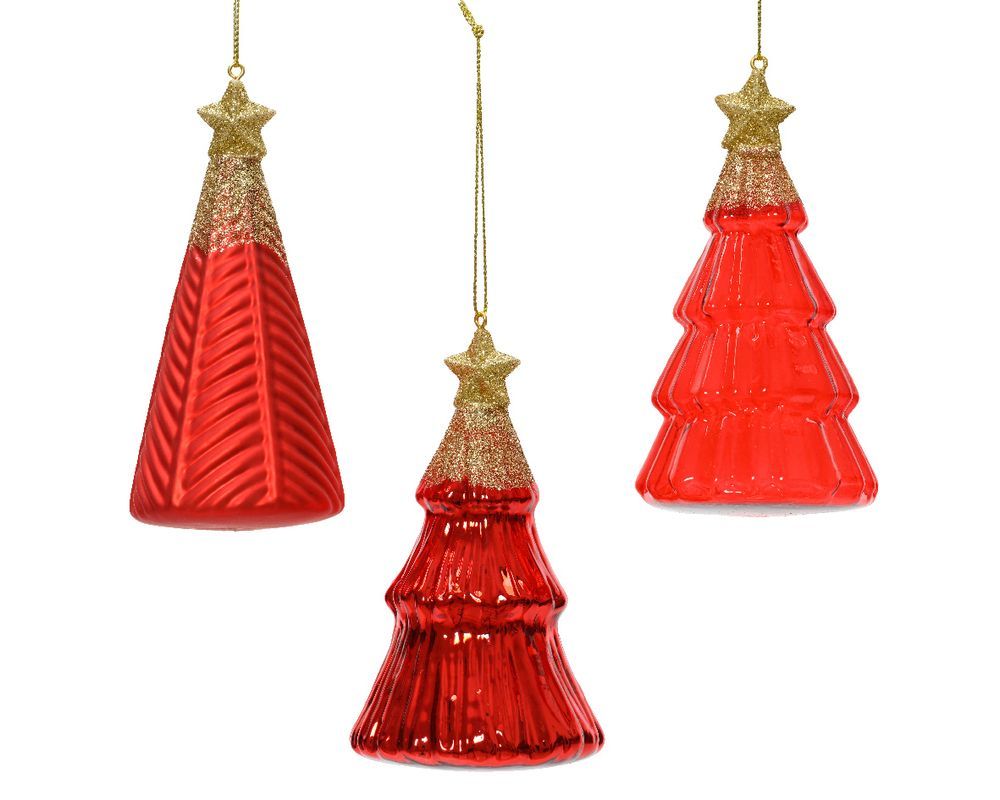 Kaemingk - Glass Tree With Star On Top - Red - Style May Vary - 1 Pc