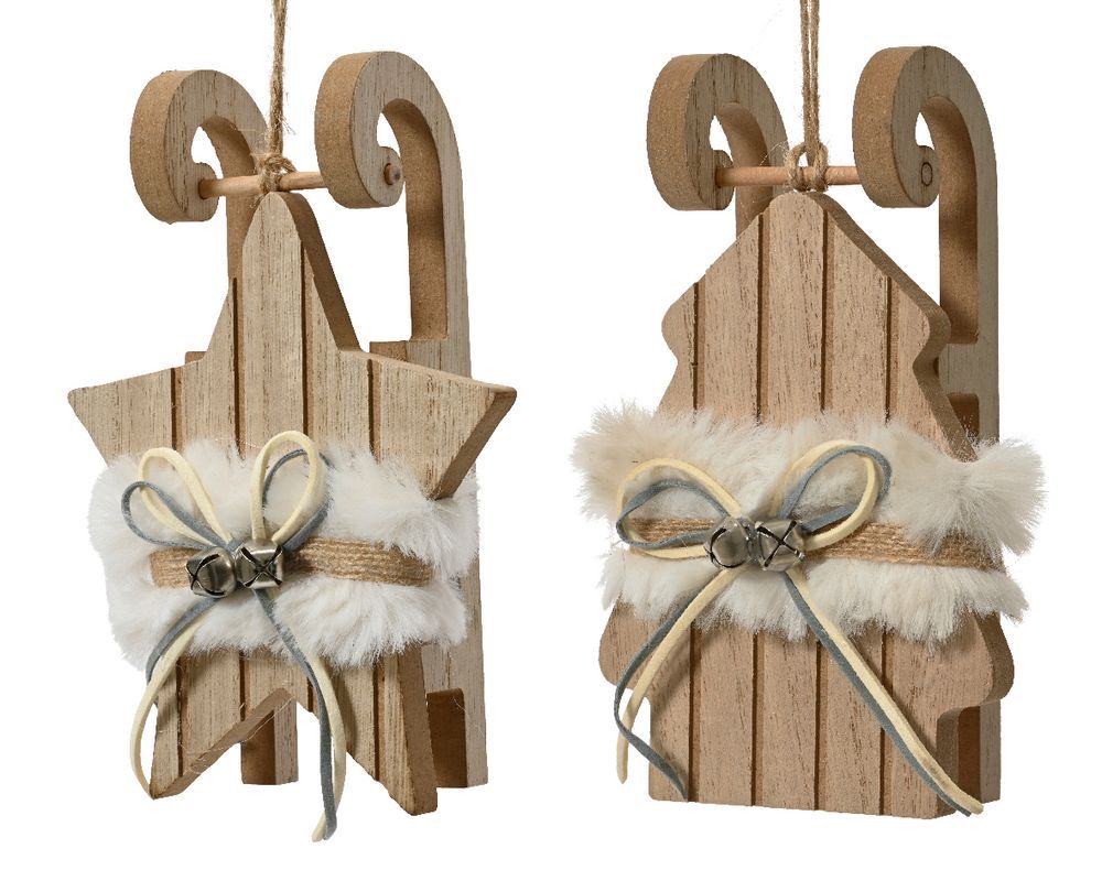 Kaemingk - Sleigh Decor 1pc - Plywood With Fur - Star & Tree - Style May Vary