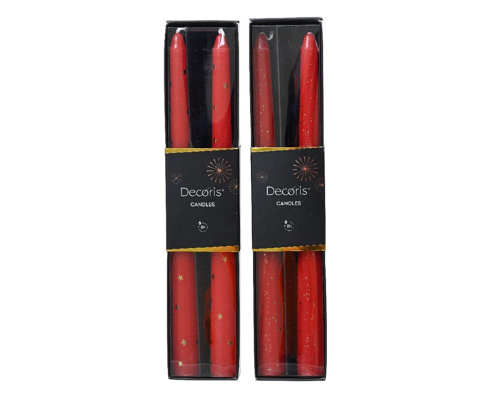 Kaemingk - Printed Taper Candle - Red - 25 cm - Pack of 2