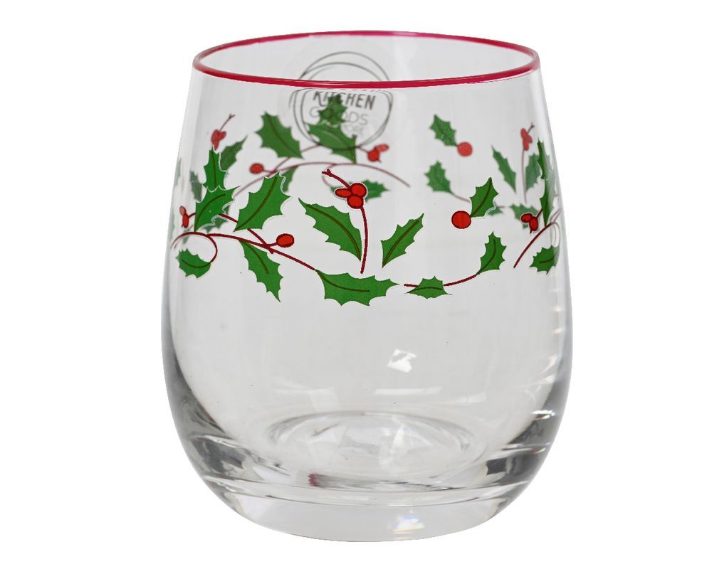 Kaemingk - Glass Drink Glass - Holly Leaf Decal - 9.5 cm - 1 Pc